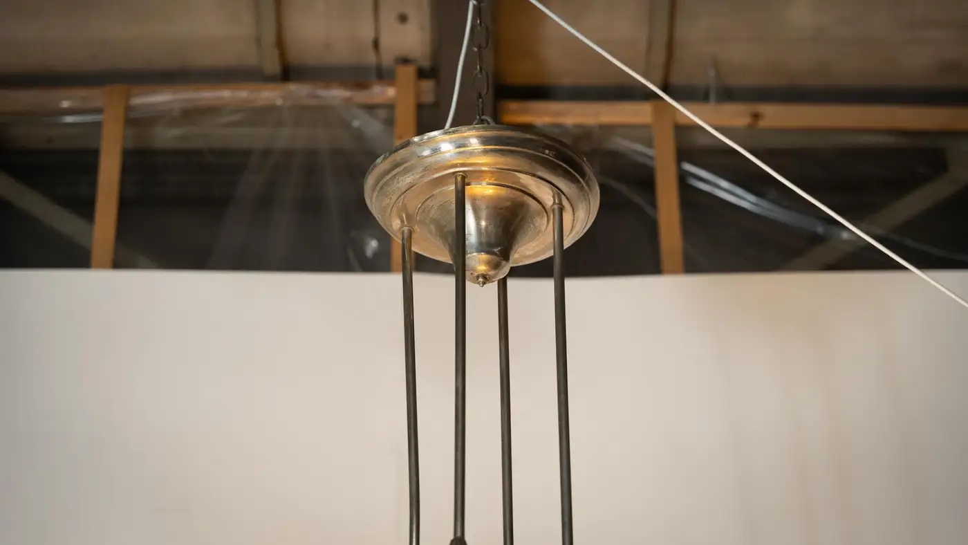 Large Art Deco Ceiling light, Glass and Metal, France, 1930s - Image 5