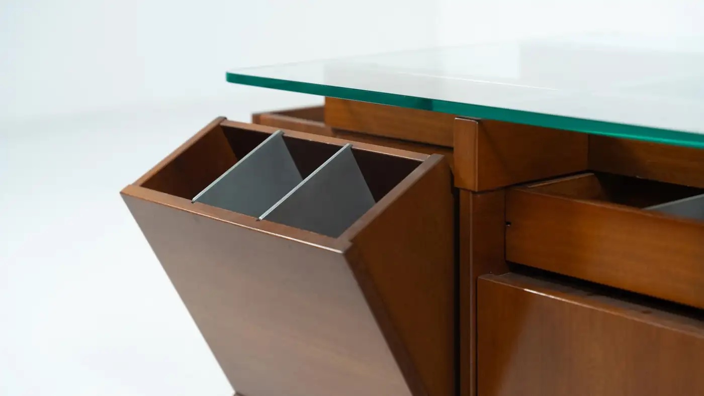 Mid-Century Modern Coffee Table with Compartments, Wood and Glass, Italy, 1970s - Image 4