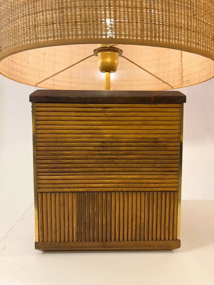 Pair of Contemporary Table Lamps, Brass and Wood, Italy - Image 2