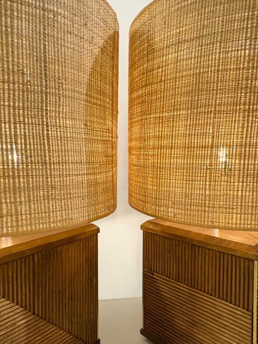 Pair of Contemporary Table Lamps, Brass and Wood, Italy - Image 3