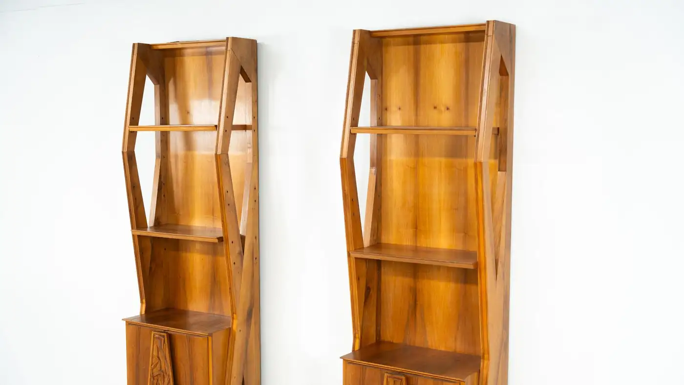 Mid-Century Pair of Italian Wall Units, Walnut, 1970s - Image 2