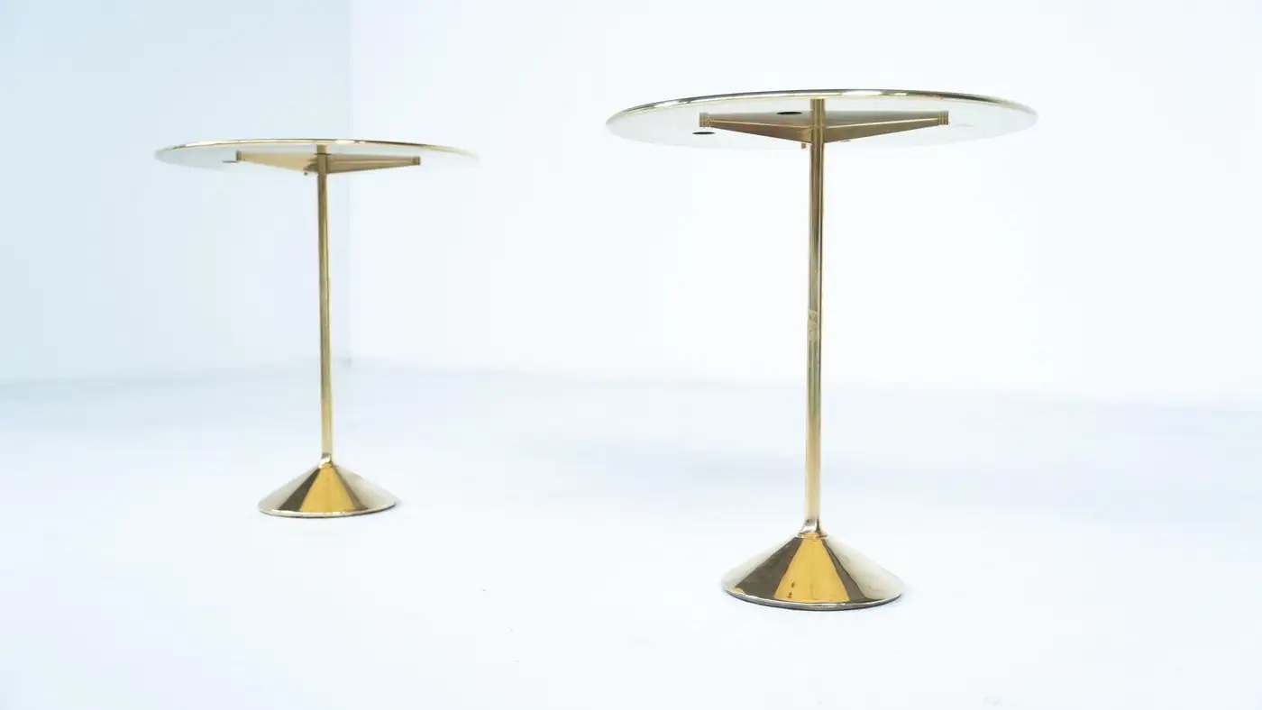Pair of Side Tables Mod. T2 by Osvaldo Borsani, Brass and Glass, Italy, 1950s - Image 2
