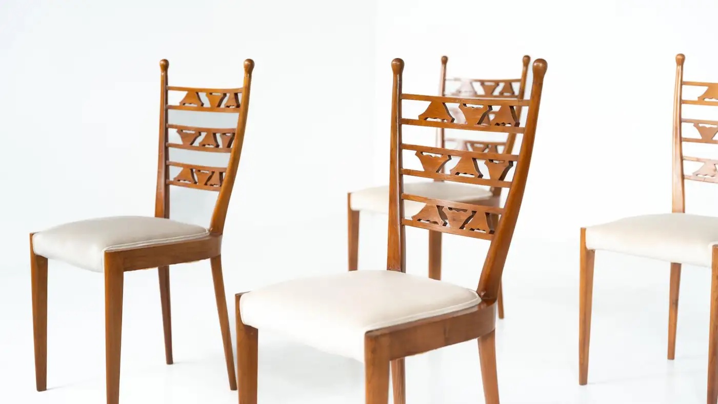 Set of 6 Chairs, Cherry Wood, Italy, 1940s - Image 3