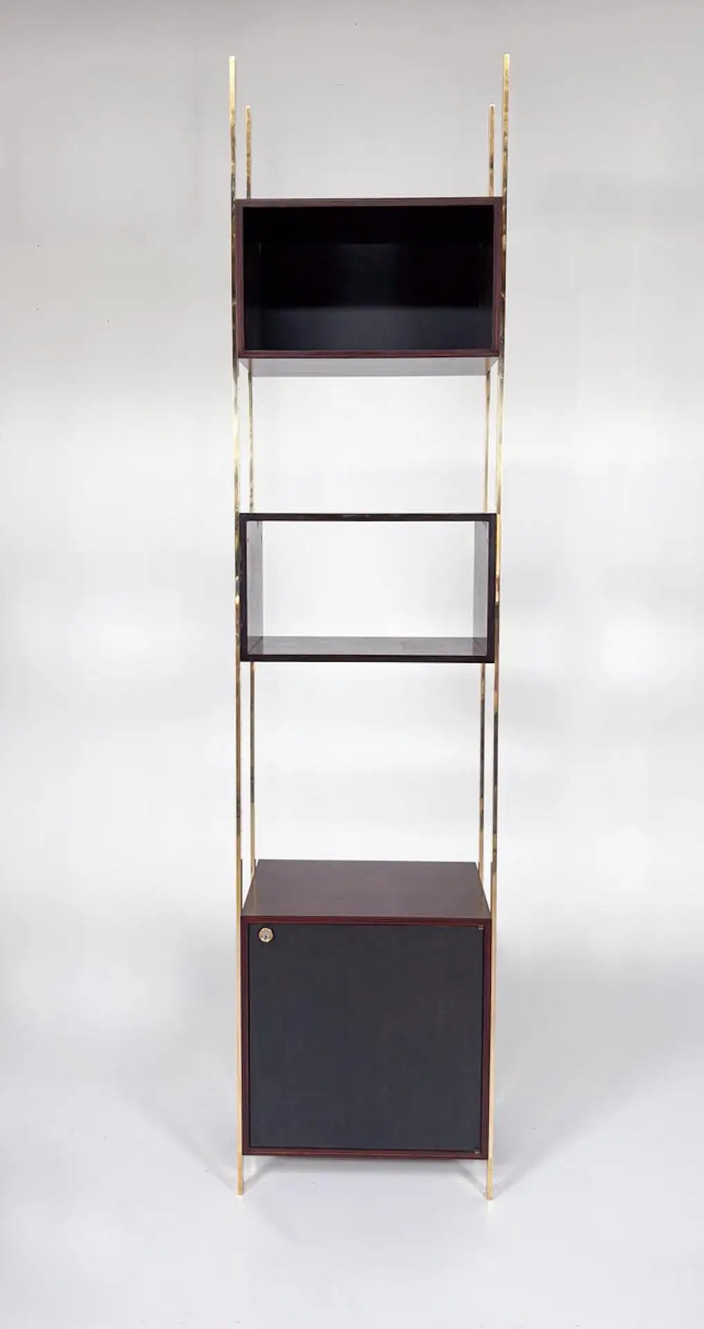 Bookcase by Jules Wabbes for Mobilier Universel, Brass and Wood, Belgium, 1960s - Image 3