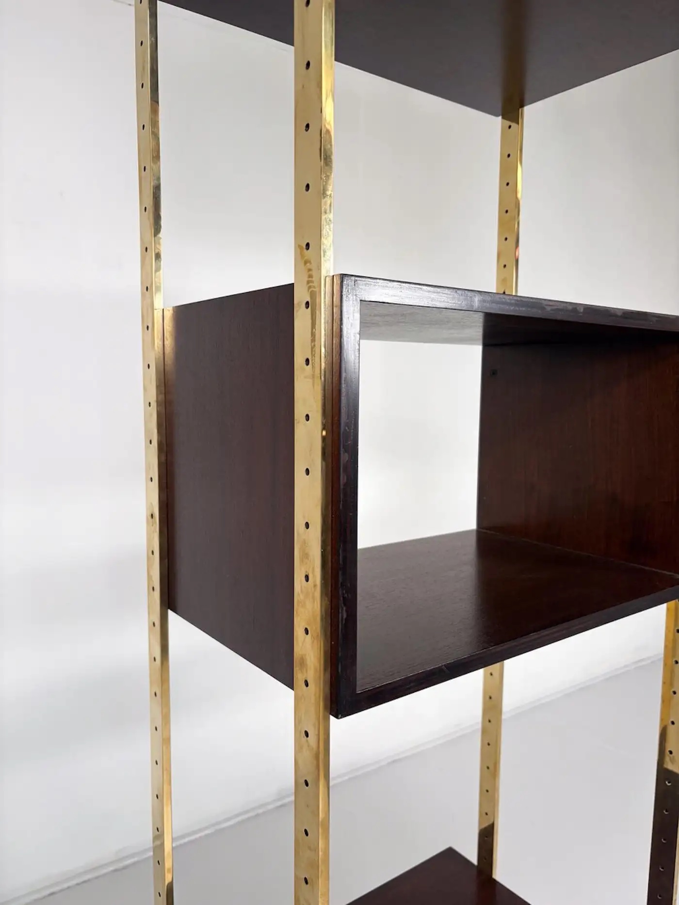 Bookcase by Jules Wabbes for Mobilier Universel, Brass and Wood, Belgium, 1960s - Image 6