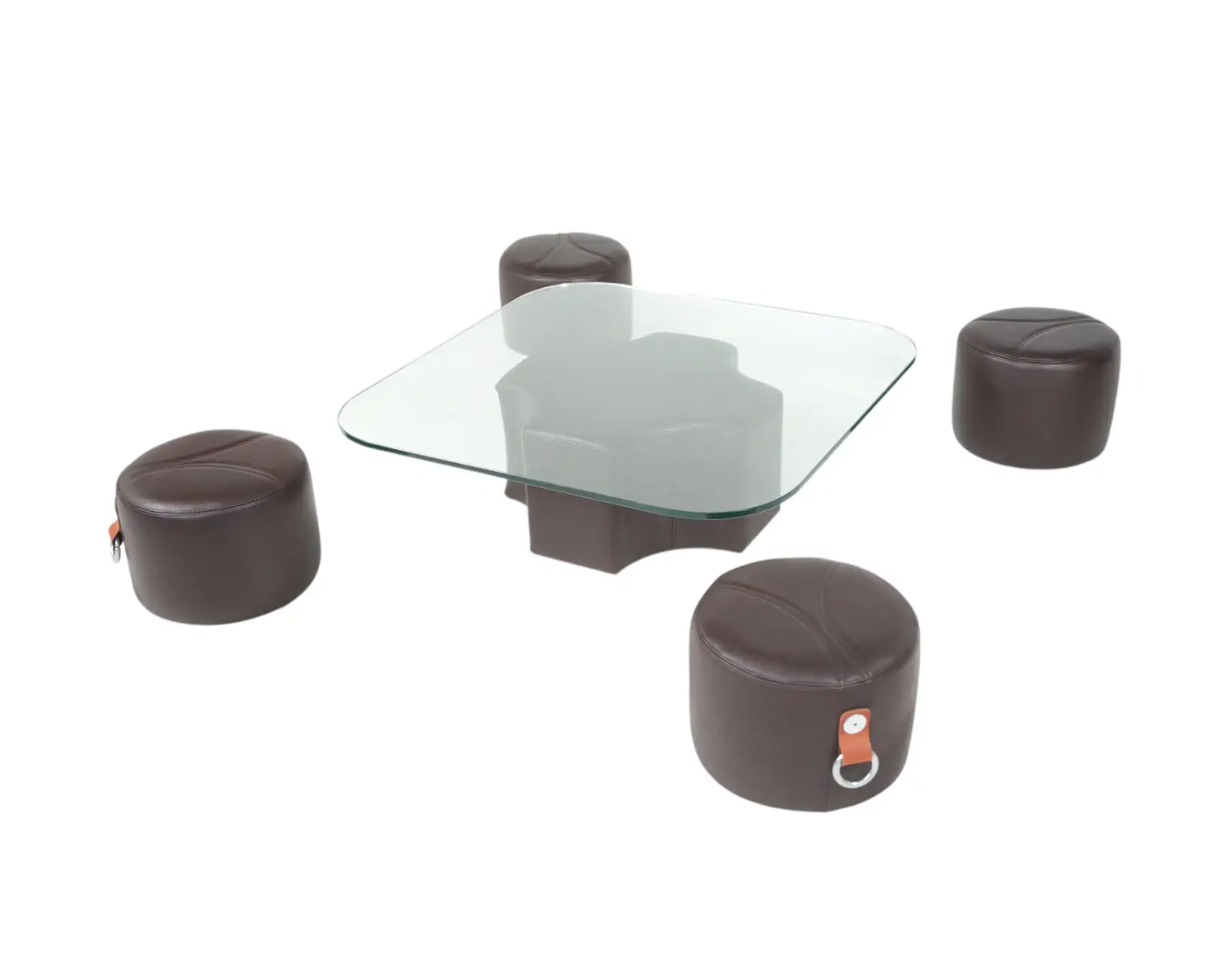 Coffee Table and 4 Stools by Guido Faleschini, Leather, 1970s