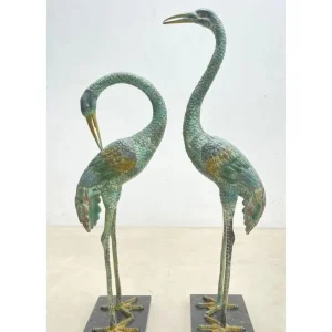 Pair of Painted Bronze Heron Statues