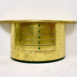 Mid Century Golden Demi-Lune Console Table