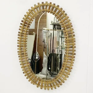 Mid Century Modern Oval Bamboo Mirror