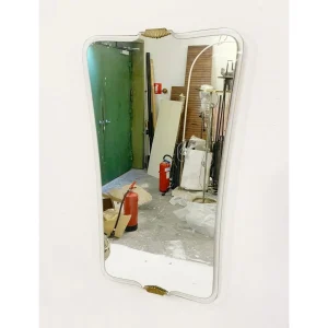 Mid Century Modern Mirror in Brass & Glass