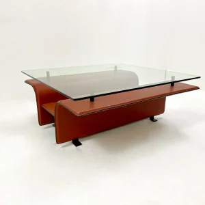 Mid Century Modern Leather & Glass Coffee Table