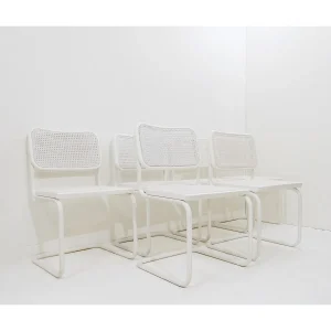 Set of 6 Mid Century Modern White Cane Dining Chairs