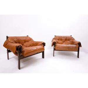 Pair of Mid Century Modern Leather Lounge Chairs by Percival Lafer