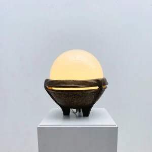 Mid Century Modern Bronze and Opaline Table Lamp