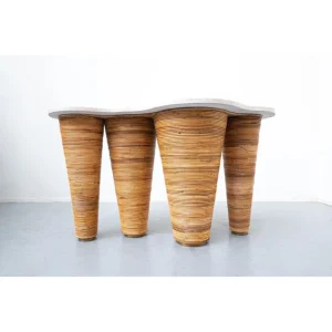 Contemporary Italian Bamboo Console Table with Giallo d'istria Top