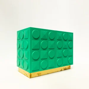 Contemporary Italian Cabinet in Green Lacquered Wood & Brass