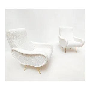 Pair of Italian Mid Century Armchairs in White Boucle