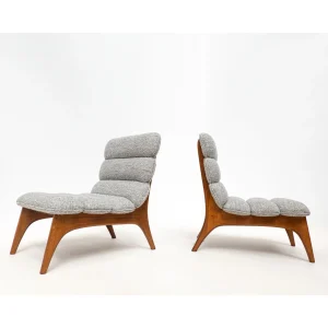 Pair of Grey Contemporary Italian "Easy Chairs" in Wood & Boucle
