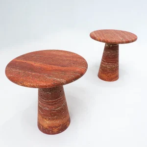 Pair of Contemporary Italian Red Travertine Side Tables