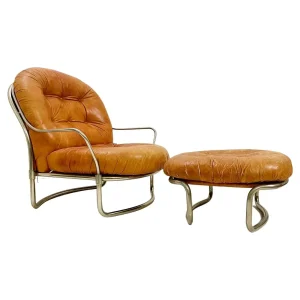 Mid Century Modern "915" Leather Armchair & Ottoman by Carlo de Carli