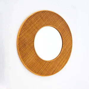 Contemporary Italian Round Wall Mirror in Rattan