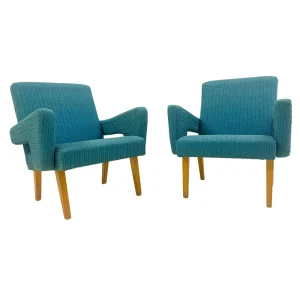 Pair of Blue Czech Mid Century Modern Armchairs