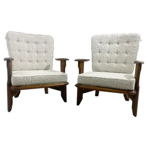 Mid Century Modern Pair of Guillerme et Chambron Armchairs