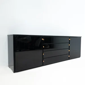 Mid Century Modern Sideboard in Black with Leather Handles