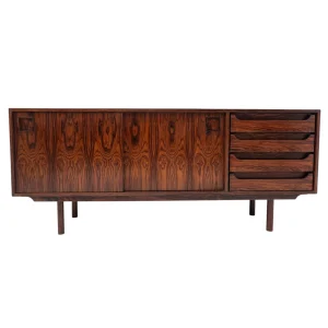 Mid Century Modern Wooden Sideboard with Drawers & Sliding Doors