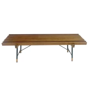 Mid Century Modern Slatted Wooden Bench