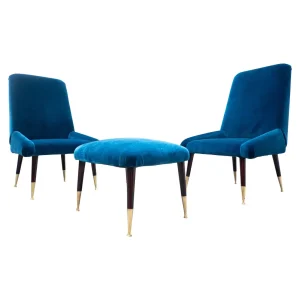 Mid Century Modern Italian Seating Set in Blue Velvet