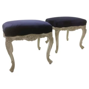 Pair of Louis XV Style Stools in Purple Velvet