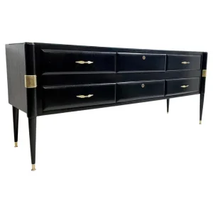 Italian Mid Century Modern Black Wooden Sideboard