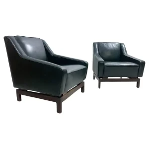 Pair of Mid Century Black Leather Armchairs by Emiel Veranneman