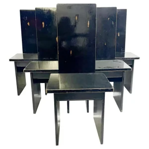 Set of 6 Black Constructivist Wooden Dining Chairs