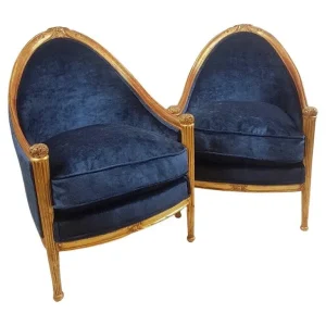 Pair of Art Deco Gondola-Shaped Armchairs