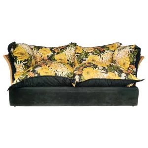 Mid Century Modern Floral Sofa in Rattan