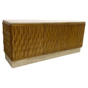 Contemporary Italian Sideboard in Wood & Travertine