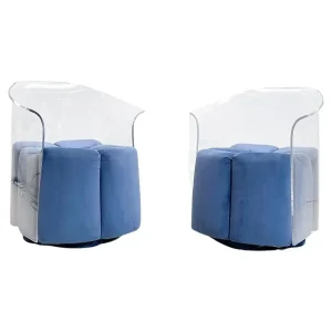 Pair of Mid Century Modern Lucite Armchairs in Blue Velvet