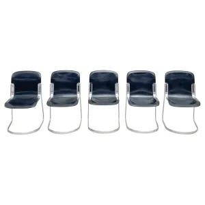 Set of Five Dining Chairs by Willy Rizzo for Cidue in Leather & Steel