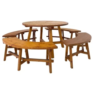 Mid Century Modern Brutalist Wooden Dining Set