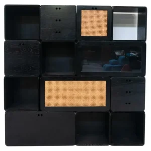 Set of Modular Black Wooden Cubes by Derk Jan de Vries