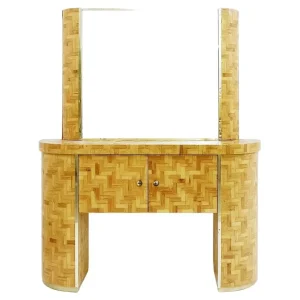 Mid Century Italian Bamboo Vanity Table with Mirror