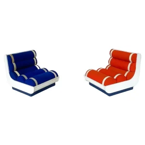Pair of Italian Mid Century Modern Red & Blue Armchairs