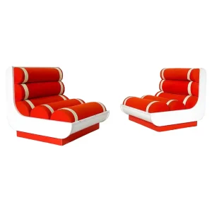 Pair of Red Italian Mid Century Modern Armchairs
