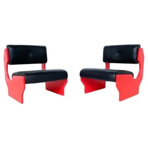 Pair of Red Italian Mid Century Modern Armchairs