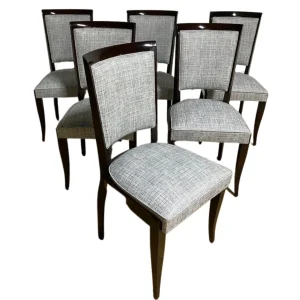 Set of 6 French Art Deco Grey Dining Chairs