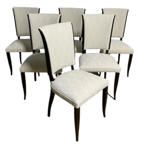 Set of 6 French Art Deco Cream Dining Chairs