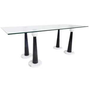 Mid Century Modern Italian Dining Table in Marble & Glass