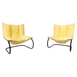 Pair of Yellow Italian Mid Century Modern Armchairs